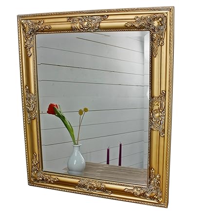 elbmöbel Spiegel Wandspiegel 62x52cm in der Farbe Gold mit Holz-Rahmen barock antik
