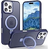 Lufanbis Magnetic for iPhone 16 Pro Case with Ring Stand, [10 FT Drop Protection] [Velvety Touch] Slim Translucent Matte Back Shockproof Phone Case for iPhone 16 Pro 6.3'', Blue