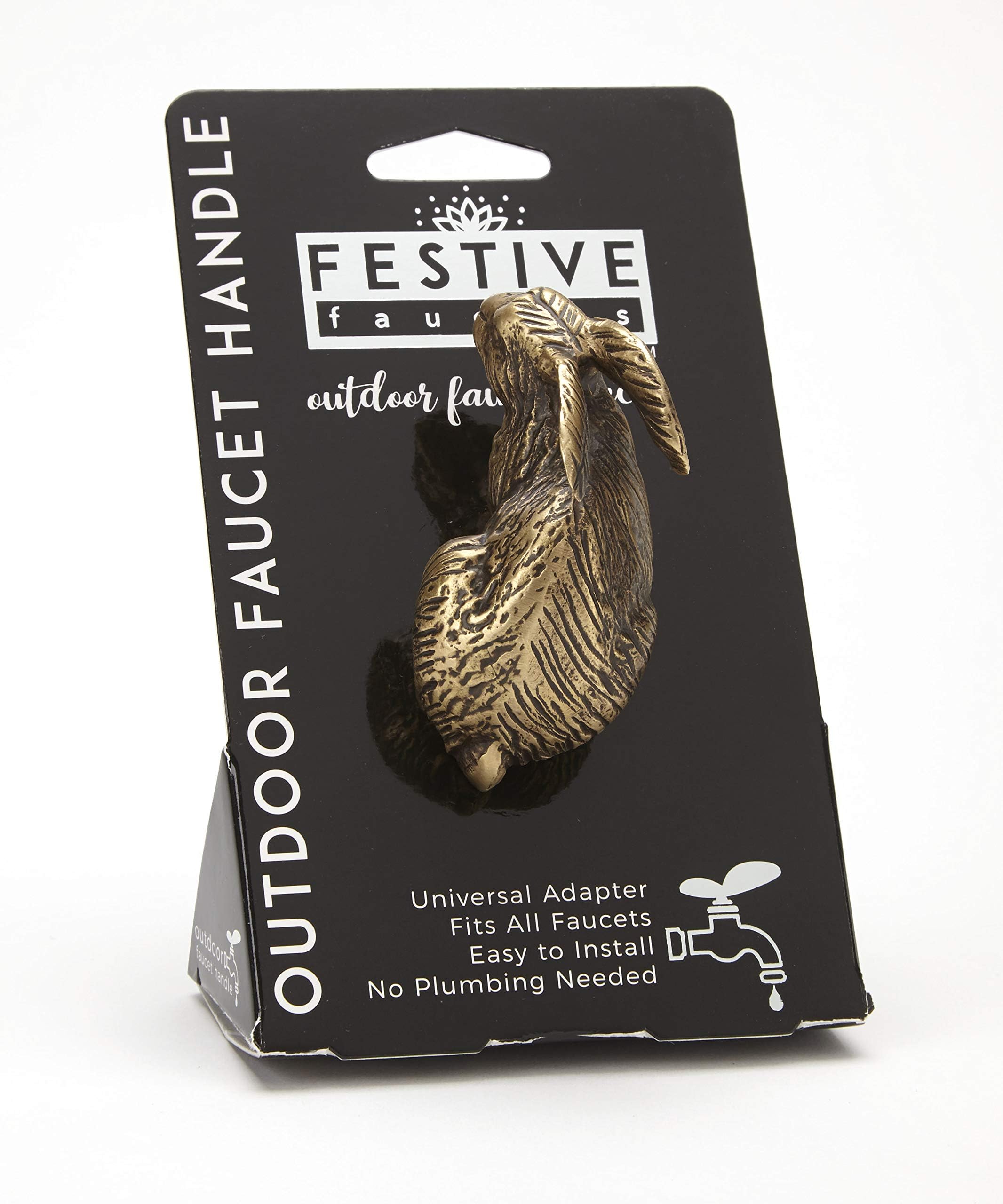 Festive Faucets - Rabbit in Package: Decorative Outdoor Faucet Handle with Universal Adapter - Faucet not Included