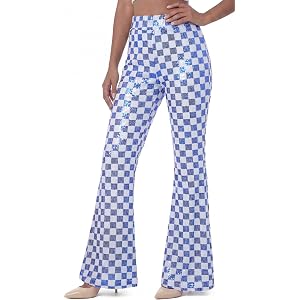 Women's Sequin Flare Pants High Waisted Bell Bottom Glitter Plaid Trousers for Night Out Clubwear