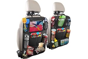 anban Car Backseat Organizer, Seat Back Protectors with 10 inch Tablet Holder + 9 Storage Pockets Kick Mats for Book Drink Toy Bottle, Travel Accessories for Kids Toddlers Black, 2 Pack