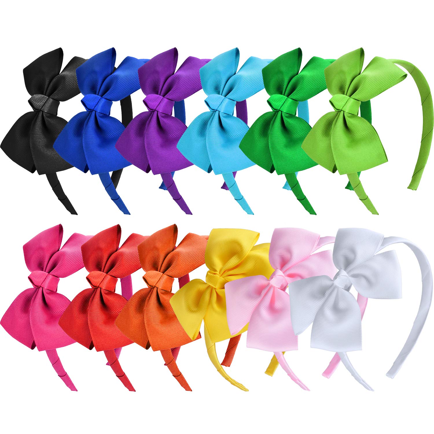 SIQUK 12 Pieces Bow Headband Grosgrain Ribbon Headband with Bow Hair Accessories for Girls, 12 Colours (Bonus: 1 Pc Storage Bag)