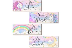 CloverKoi Unicorn Room Decor - Rainbow Girls Bedroom Wall Art, Kids Nursery Inspirational Birthday Party Decorations