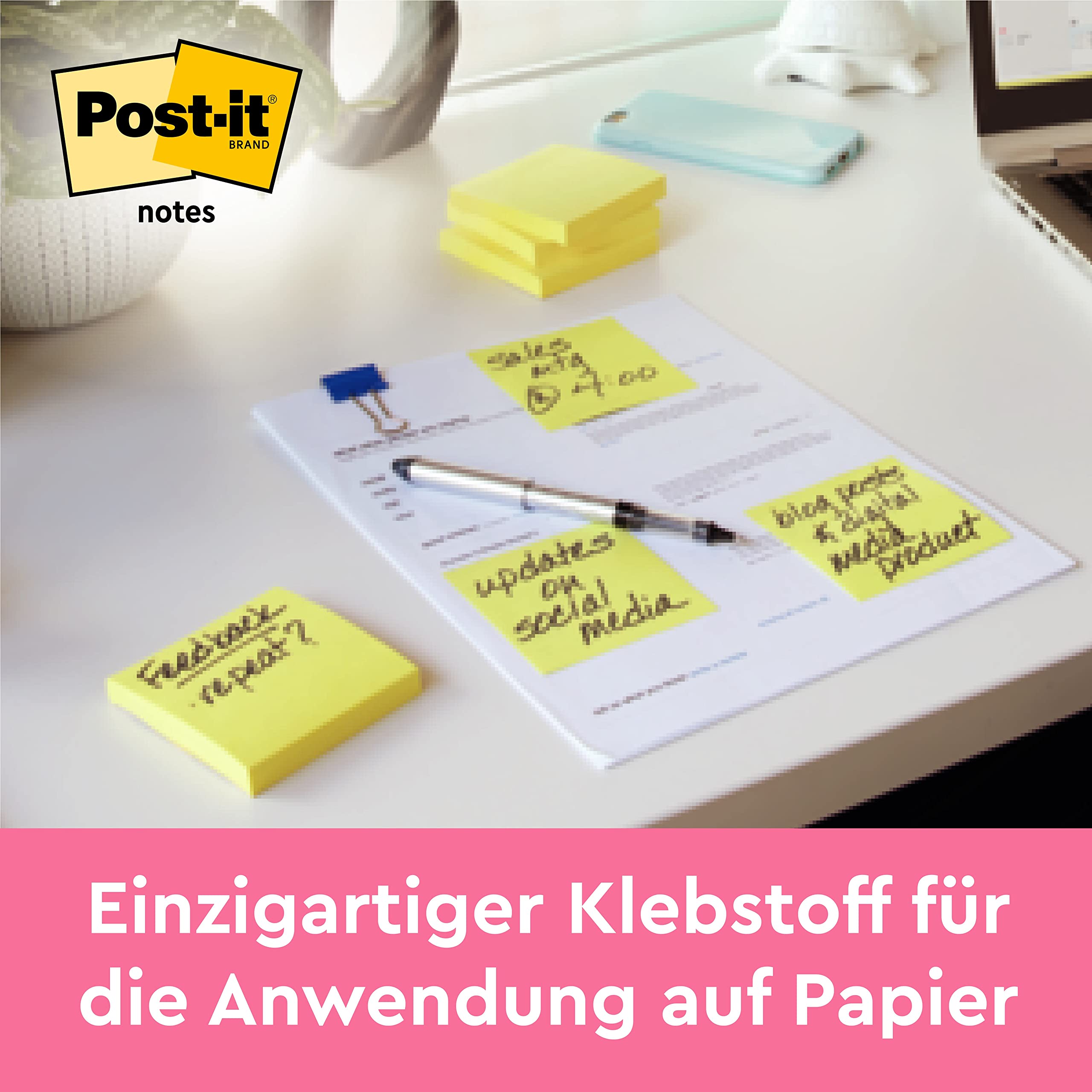 Post-it Notizen Kanariengelb, Vorteilspackung mit 24 Blöcken, 100 Blatt pro Block, 76 mm x 76 mm, Farbe: Gelb - Selbstklebende Notizzettel für Notizen, To-Do-Listen und Erinnerungen 5