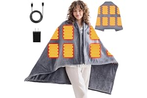 GREENOAK USB Portable Heated Electric Blanket - Cordless Heated Throw Blanket for Outdoor with 3 Heating Levels - Wearable Shawl for Travel,Camping,Bed - Winter Gifts for Women, Grey (Battery Not Included)