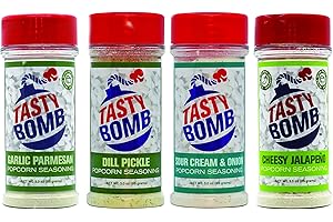 Tasty Bomb Popcorn Seasoning Pack, Keto Friendly, Gluten Free Popcorn Seasoning, Popcorn Seasonings Powder For Gifting, Pack of 4- Sour Cream & Onion, Garlic Parmesan, Dill Pickle, Cheesy Jalapeno