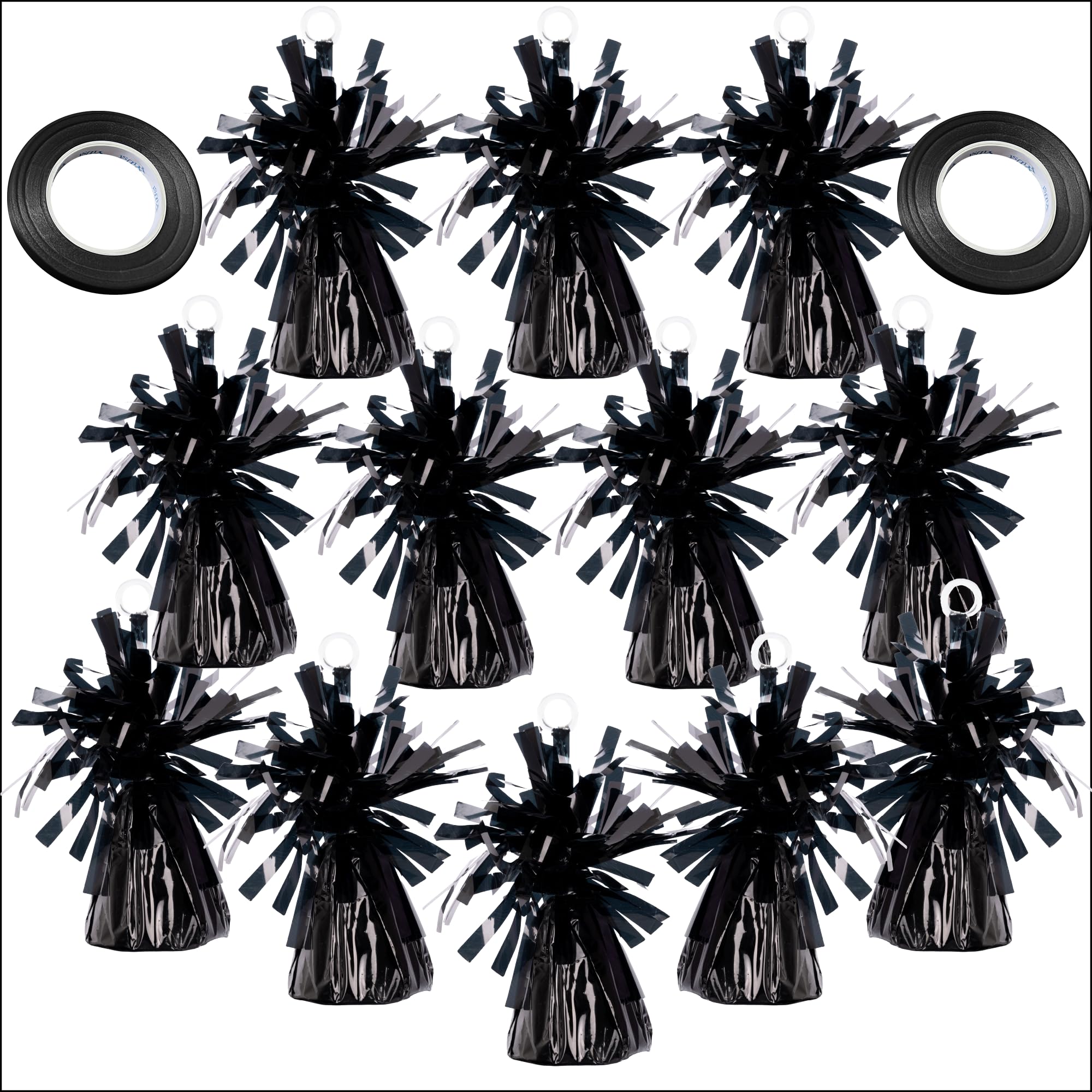 Photo 1 of 12-Pack Black Balloon Weights with 1 Roll black Crimped Ribbon - Elegant Table Centerpiece DIY Decorations for Graduations, Family Celebrations, Christmas Parties! Attractive for Any Occasion