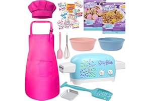 4KAY COLLECTIONS Ultimate Easy Baking Oven Bundle For Kids With 20 Items - Oven, 2 Refill Mixes, Apron, Hat, 2 Bowls, Spatula, Whisk, 9 Stickers, Baking Pan & Tool (Heroic Hot Pink Bundle)