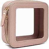 Small Clear Makeup Bag for Purse,Cute Travel Cosmetic Case Bag(Mini Nude) | Waterproof PU Leather,Transparent Square Make Up Pouch with Zipper,Tiny Cute Toiletry Organizer Bag Women Car Essential Bag