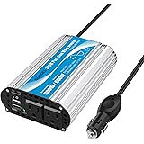 Pure Sine Wave Power Inverter 300Watt Car Adapter Converts 12V DC to 120V AC with 4.8A Dual USB and 2 AC Outlets for Tablets 