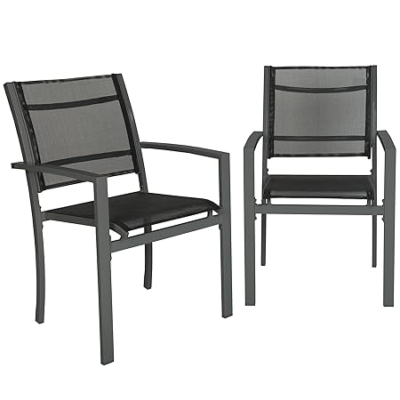 TecTake 800322 Gartenstuhl 2er Set Hochlehner aus Metall und Kunststoffgewebe, äußerst plfegeleicht, mit Armlehnen - Diverse 