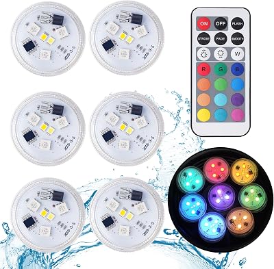 ALED LIGHT 6 Pieces Mini LED Diving Lights RGB Remote Waterproof Underwater