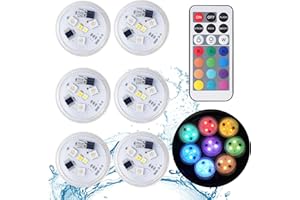 LUXONIC Submersible Led Lights with Remote,6 PCS RGBW Waterproof Tea Light,Underwater Lights,Flameless Candles,Suitable for V
