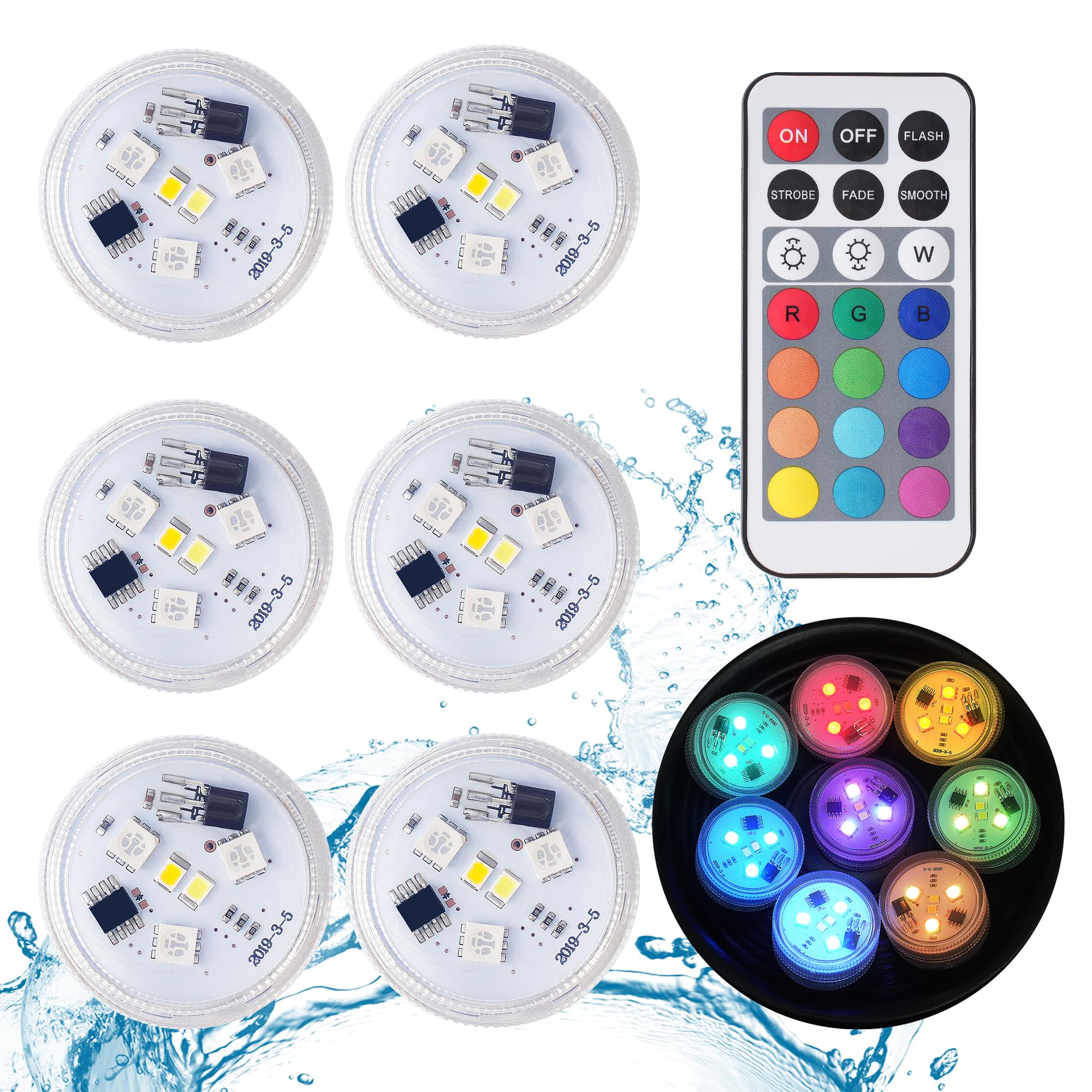 ALED LIGHT 6 Pieces Mini LED Diving Lights, Underwater Lights Waterproof RGB Multi Colour LED Candle Lighting with Remote Controls for Swimming Pool Aquarium Vase Decoration Halloween Christmas