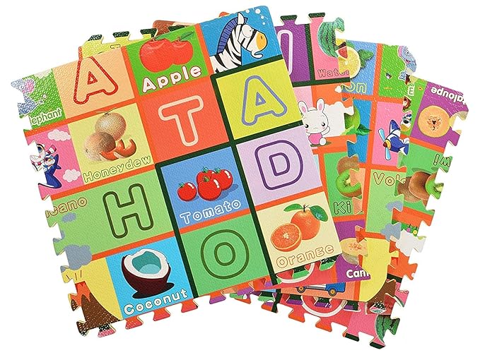 Skylofts Waterproof Double Side Baby Play Crawl Floor Mat for Kids Picnic School Home (Large Size,Multicolour) with Zip Bag to Carry (Lock (Pack of 4))