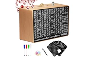 ECO-BAEERSS Large Money Saving Box,9.1 x 6.7 x 3.2 Inches,Wood Savings Challenge Box with 10 Targets $200 to $10000,Reusable Cash Savings Box for Kids and Adults,Natural