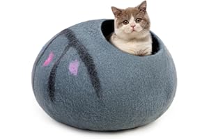 Woolygon Premium Felt Cat Cave Bed – Wool Kitty Beds Handcrafted Kitten Caves Bed for Indoor Cats - Made from 100% Eco-Friendly Merino Wool, Foldable Cat Hidewawy Covered Cat Houses (Enchanted Tree)