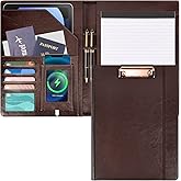 Leather Portfolios for Men Clip Boards 8.5x11 with Storage Dark Brown Leather Binder Folders
