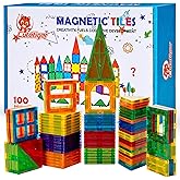 CuteTiger Magnetic Tiles, Magnet Tiles, 100 Pcs Magnetic Building Blocks No Cars, Square Building Castle, Preschool Toys, STEM Stacking Construction Montessori Toys for Kids