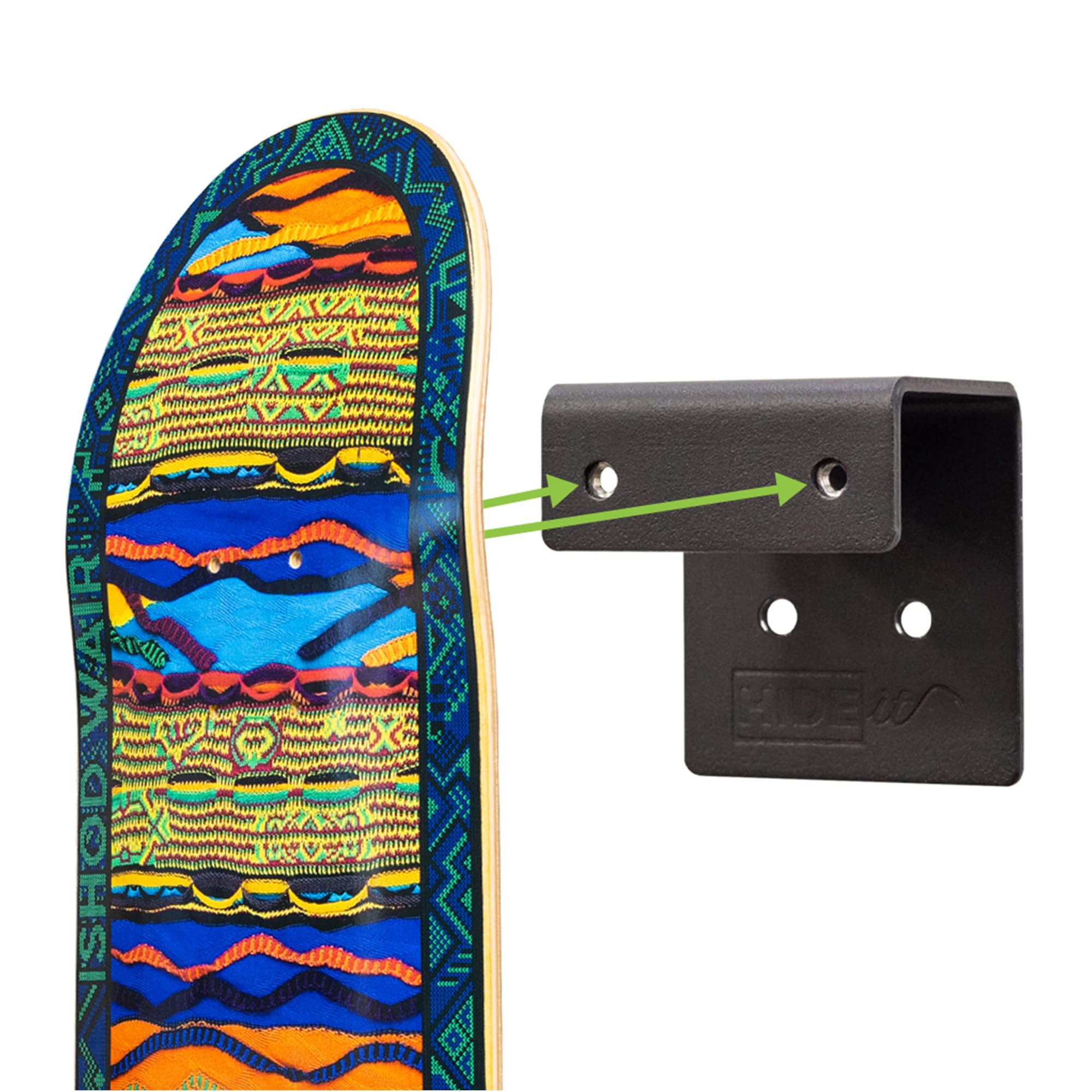 HIDEit Mounts Deck Mount - Steel Skateboard Deck Display Wall Mount - Skateboard Wall Hanger for Skate Decks - Skate Deck Wall Mount to Display Skateboard Decks