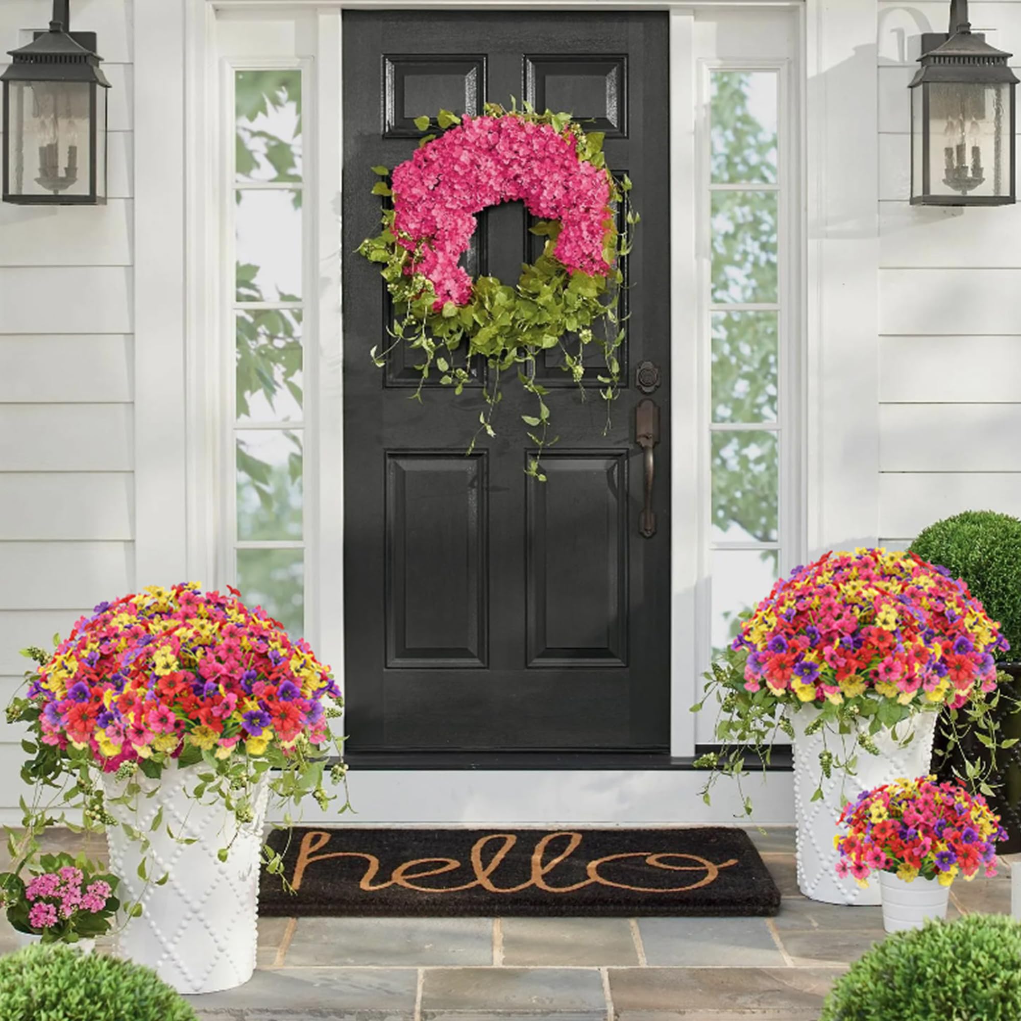 Sahoottie 16 Bundles Colorful Spring Artificial Flowers for Outdoors Fake Spring Flowers Faux Flowers for Planters Garden Window Box (4 Colors)