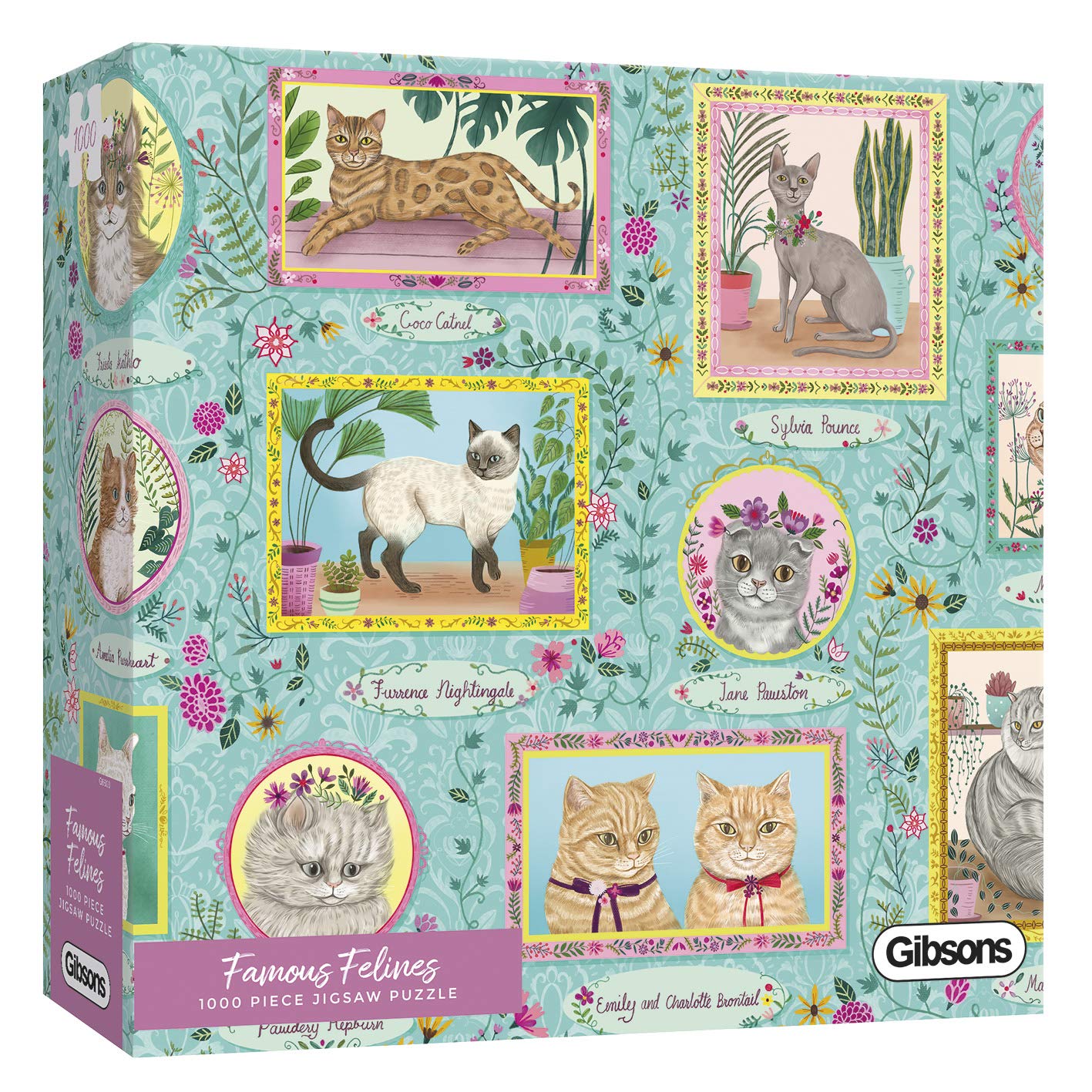 Famous Felines | 1000 Piece Jigsaw Puzzle | Cat Animal Puns | Sustainable Jigsaw Puzzle for Adults | Premium 100% Recycled Board | Great Gift for Adults | Gibsons Games