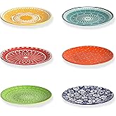 Annovero Dessert Plates - Small 6 Inch Plate for Appetizer, Cake, Snack, Pie, Cocktail - Microwavable - Decorative Colorful Porcelain Mini Saucer - Zero Lead & Cadmium - Set of 6