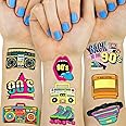 90s 80s Glitter Temporary Tattoos Themed 40PCS Birthday Party Decorations Favors Supplies Decor Retro Skate Tattoo Stickers Gifts for Kids Children Girl Boys Adults School Rewards Home Activity Prizes