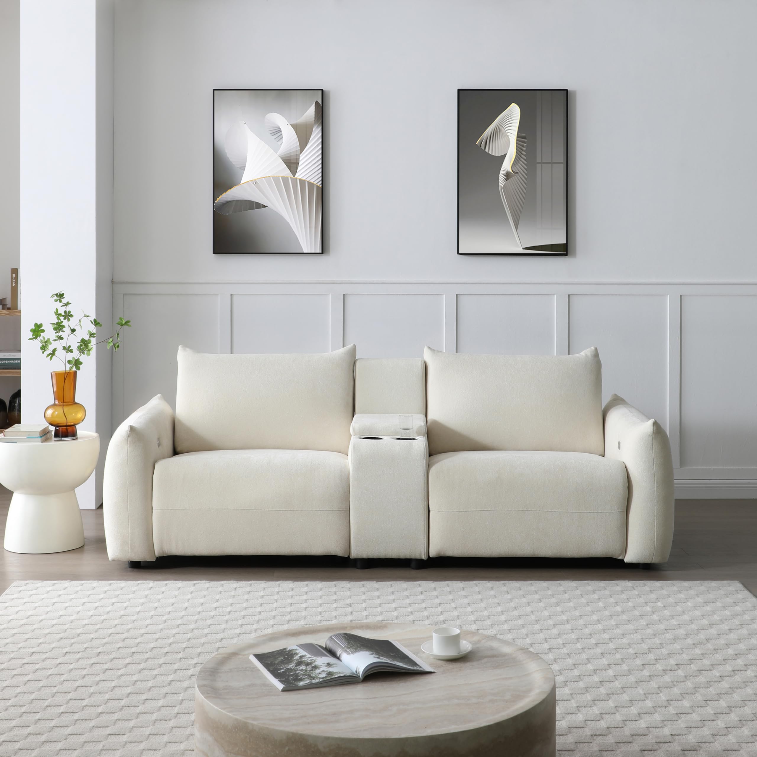 Photo 1 of **SELLING FOR PARTS AS PARTIAL SET **FAVSH Power Lift Sofa Built-in Console, Linen Fabric Upholstered Primary Living Sleeper Couch with 2 Cup Holders and Storage Box,Home Theater Seat,Beige