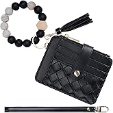 Airkit Wristlet Wallets for Women, Keychain RFID Blocking Credit Card Holder, Small Girly Wallet with Bracelet, Silicone Beaded Tassel Key Ring Card Holder