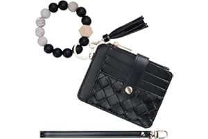 Airkit Keychain Wallet with Bracelet RFID Blocking Wristlet Credit Purse Card Holder, Silicone Bead Tassel Key Ring for Women