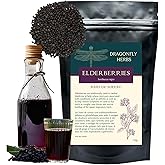Dragonfly Herbs Organic Elderberries, 150g Whole Dried Non-GMO Sambucus Nigra, Culinary, Kombucha, Syrup & Hot or Iced Elderb