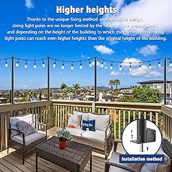 Beizelte 2 Pack 5 Ft String Light Poles,Light Poles