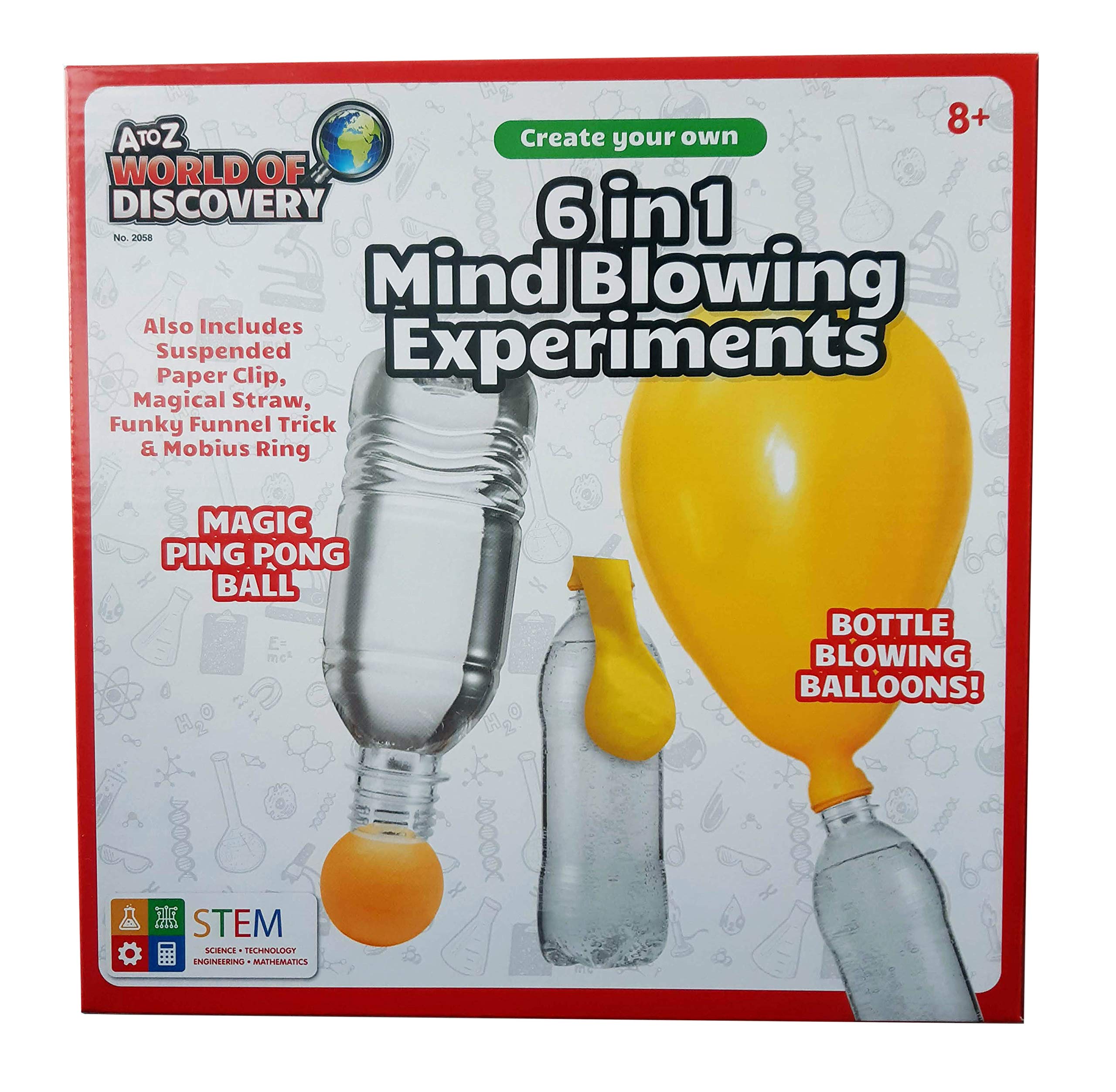 A to Z World of Discovery 6-in-1 Mind Blowing STEM Experiments Kit, Magic Ping Pong Ball and Balloon Tricks, Ages 8+