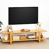 Mordchil HF Bamboo TV Stand for TVs up to 65", Accent Entertainment Center with Storage, Media Console Table with Shelf, Modern TV Stand for Living Room, Bedroom, 55"(L), Burlywood