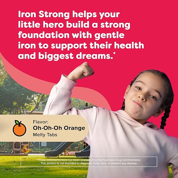 RENZO’S IRON SUPPLEMENTS FOR KIDS, DISSOLVABLE VEGAN IRON SUPPLEMENT WITH VITAMIN C, SUGAR FREE, OH-OH-OH ORANGE FLAVOR, 90 MELTY TABS