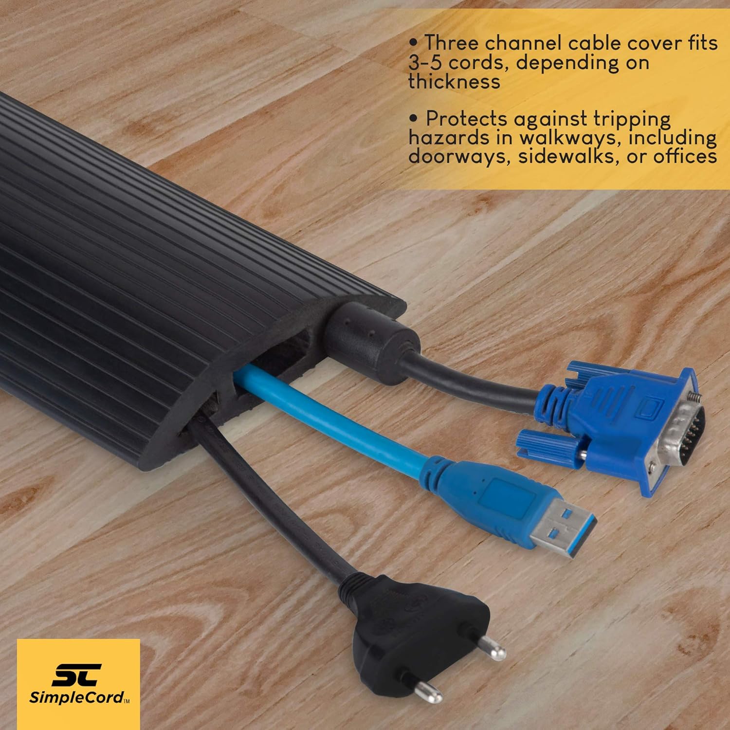Simplecord Floor Cable Cover 10 Ft Black Duct Cord Protector