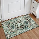 Lahome Boho Bohemian Area Rug - 2x3 Small Washable Bathroom Entryway Kitchen Rug,Floral Medallion Non Slip Pet Friendly Vintage Throw Carpet for Indoor Front Door Sink Living Room Bedroom,Teal