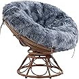 HOMBYS Shaggy Cover for Papasan Cushion, Fluffy Plush Faux Fur Zippered Slipcover Only, Removable and Machine Washable Chair Cushion Covers with 8 Ties- 55 Inch (Fit 50-52inch, Tie-Dyed Grey)