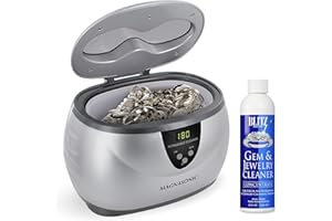 Magnasonic Professional Digital Ultrasonic Jewelry Cleaner Machine w/ 8 Oz Gem & Jewelry Cleaner Concentrate Solution for Cleaning Eyeglasses Watches Rings Necklaces Coins Razors Dentures Combs Tools