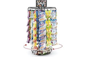 vefix Chip Rack Display Stand, 5 Tiers 60 Clips Snack Retail Display Rack, 360° Rotation Snack Retail Display Rack, Potato Chip Rack, Candy Display Rack, Chip Holder-with Basket