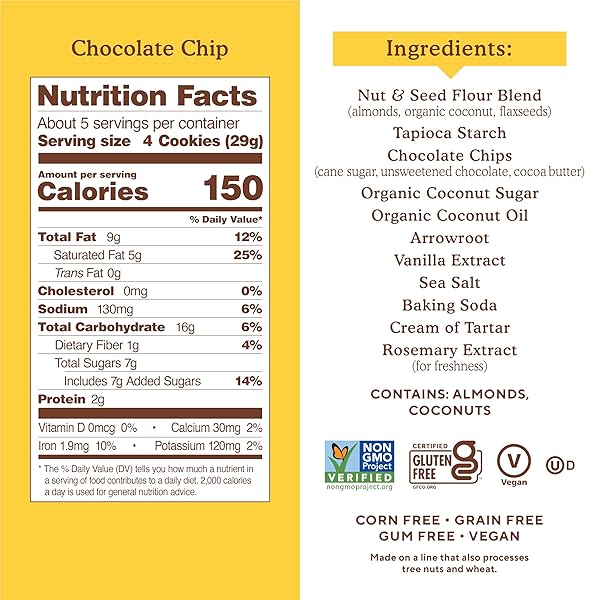 SIMPLE MILLS ALMOND FLOUR CHOCOLATE CHIP COOKIES, GLUTEN FREE AND DELICIOUS CRUNCHY COOKIES, ORGANIC COCONUT OIL, GOOD FOR SNACKS, MADE WITH WHOLE FOODS, 3 COUNT (PACKAGING MAY VARY)