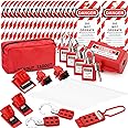 WUWEOT Electrical Lockout Tagout Kit, Hasps Set, Clamp on and Universal Multipole Circuit Breaker Lockouts, Lockout Tags, Plug Lockout, Loto Locks, Nylon Zip Ties, Carrying Bag Set (2 Key Per Lock)
