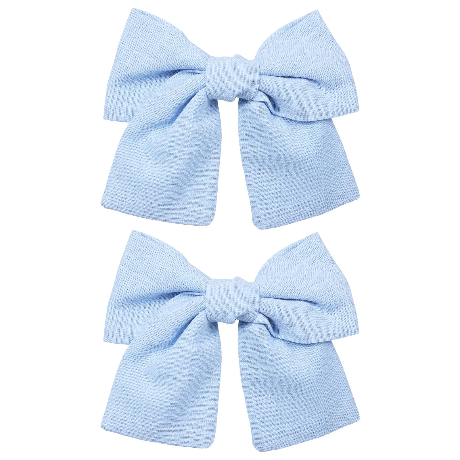 Photo 1 of 2pc Light Blue Hair Bows Clips 4” Cotton Linen Ribbon Alligator Barrettes Hairpins for Toddler Teen Girl Women Birthday Summer Beach Party School Dress Decor Accessories Gift