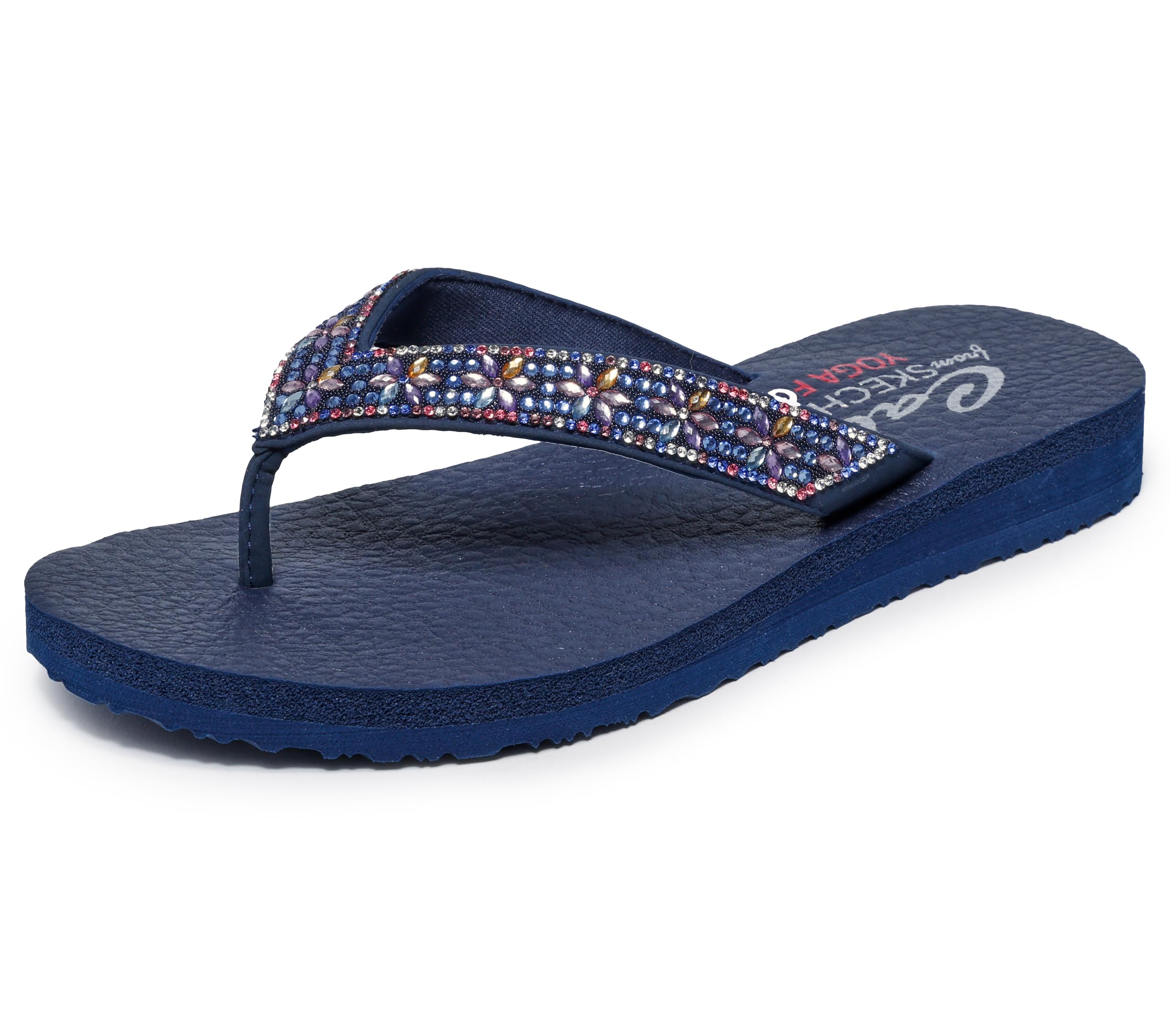 Photo 1 of Skechers Women's Meditation-Evening Shine Flip-Flop, Navy/Multi, 9
