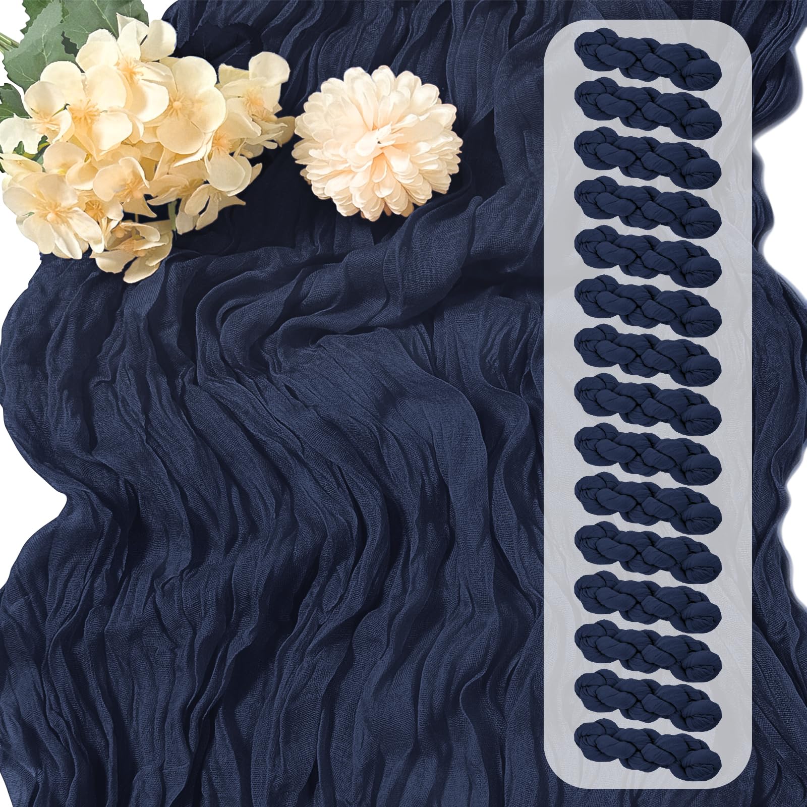 Photo 1 of 15 Pack Navy Blue Cheesecloth Table Runner 17 x 108 inch Cheese Cloth Table Runners 9ft Blue Table Runner Rustic Romantic Sheer Gauze Runner for Wedding Party Baby Shower Table Decoration