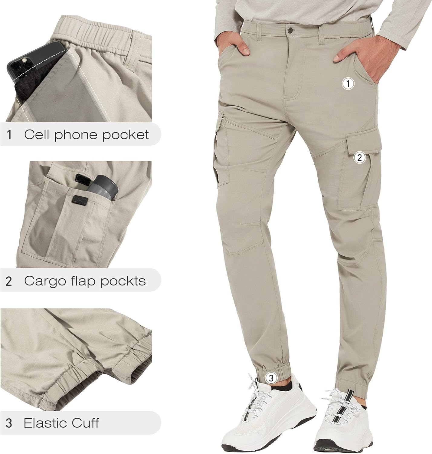 PULI Men's Hiking Cargo Pants Slim Fit Stretch Jogger Cycling Waterproof Outdoor Trousers with Pockets: Clothing