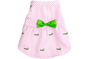 The Worthy Dog Alligator Printed Fabulously Stylish Bow Attached Dress for Dog, Summer Dog Outfit, Large - Pink/White Color-Large