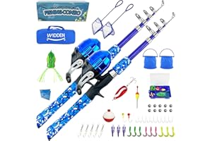 WIDDEN Kids Fishing Pole, Portable Telescopic Kids Fishing Poles for Boys and Girls, Fishing Rod and Reel Combo Kit with Tackle Box, and Fishing Net, Best Fishing Pole for Toddler Youth