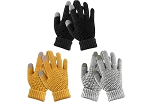 ONESING 3 Pairs Kids Winter Knit Gloves - Warm, Stretchy Full Fingers Gloves for Boys & Girls